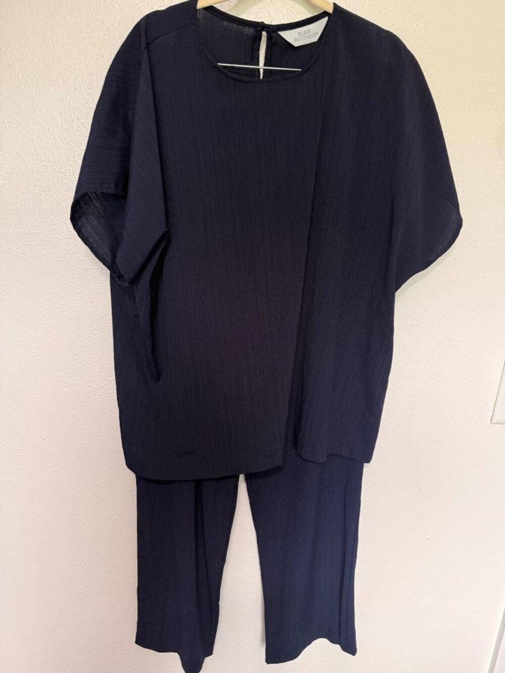 Blair Boutique 3 Pc Pantset Navy Crinkle with Multi Jacket Womans XL